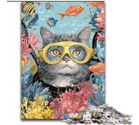 JigsawPuzzle 1000 Pieces for Teenagers Diver Cat, Suitable for People Aged 14 And Above Challenging To Complete But Fun And Humorous Great Gift 50x75cm