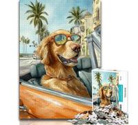 JigsawPuzzle 1000 Pieces for Teenagers Driving Golden Retriever, Challenging To Complete But Fun And Humorous,A Work of Art for Age 14 38x26cm
