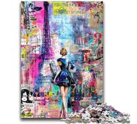 JigsawPuzzle 1000 Pieces for Teenagers Eiffel Tower Graffiti Family Fun Fun at Home Activities, Birthday Present,Travel Gifts, for And 14 Years Old 26x38cm