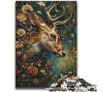 JigsawPuzzle 1000 Pieces for Teenagers Floral Deer Toy Intellectual Game for Home Decoration for Age 14 Years Up 26x38cm