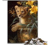 JigsawPuzzle 1000 Pieces for Teenagers Flowers And Leopard Baby, for 14+ Challenging Game As A Gift for The Whole Family And Friends (Size 26x38cm)