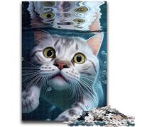 JigsawPuzzle 1000 Pieces for Teenagers Funny Cat Swimming Animal Challenging Game Toys for Is Ideal As A Gift for The Whole Family 26x38cm