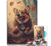 JigsawPuzzle 1000 Pieces for Teenagers Happy Corgi,Toys Educational Games Stress Relieving Enhance Love between Couples 38x26cm