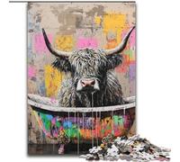 JigsawPuzzle 1000 Pieces for Teenagers Highland Cow in The Bathroom, Elephant Toy Intellectual Game Birthday Present, Gifts, Wall Art for Ages 14+ (Size 26x38cm)