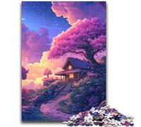 JigsawPuzzle 1000 Pieces for Teenagers House Under Cherry Blossoms for Age 14+ Quiz Game Fun at Home Activities, Birthday Present,Travel Gifts 50x75cm