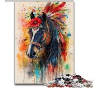 JigsawPuzzle 1000 Pieces for Teenagers Indian Horse, Suitable for People Aged 14 And Above Challenging To Complete But Fun And Humorous Great Gift 50x75cm