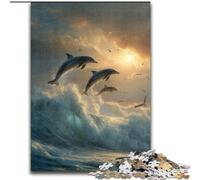 JigsawPuzzle 1000 Pieces for Teenagers Jumping Dolphin, Stress Relief with Fully Interlocking Randomly Shaped Pieces for And 14 Years Old (Size 50x75cm)