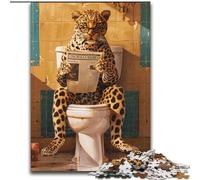 JigsawPuzzle 1000 Pieces for Teenagers Leopard on The Toilet Challenging Game And Family Play A Work of Art for Age 14 (size 50x75cm)