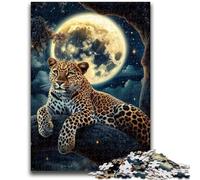JigsawPuzzle 1000 Pieces for Teenagers Leopard Under The Moon Difficult And Challenge with Matching Poster And Trivia Sheet for Age 14 50x75cm