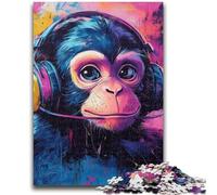 JigsawPuzzle 1000 Pieces for Teenagers Monkey with Headphones for Educational Game Challenge Toy Deal As Gifts for The Whole Family 50x75cm