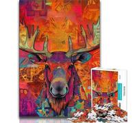 JigsawPuzzle 1000 Pieces for Teenagers Moose Art,Toys Educational Games Stress Relieving Enhance Love between Couples 38x26cm