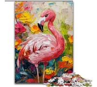 JigsawPuzzle 1000 Pieces for Teenagers Oil Painting Flamingo, Stress Relief with Fully Interlocking Randomly Shaped Pieces for And 14 Years Old (Size 50x75cm)