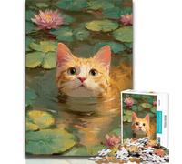JigsawPuzzle 1000 Pieces for Teenagers Orange Cat in The River,Brain Intelligence Challenge Addictive Toys Birthday Present,Gifts,Wall Art (75x50cm)
