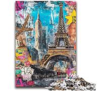 JigsawPuzzle 1000 Pieces for Teenagers Paris Stamp Collage for And 14 Years And over Educational Challenge Fun Activities at Home, Birthday Gifts, Travel Gifts 50x75cm