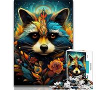 JigsawPuzzle 1000 Pieces for Teenagers Psychedelic Animal Raccoon,Educational Family Game with Fully Interlocking Randomly Shaped Pieces 75x50cm
