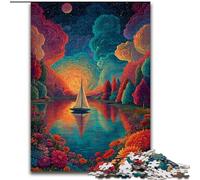 JigsawPuzzle 1000 Pieces for Teenagers Psychedelic Boat, Stress Relief with Fully Interlocking Randomly Shaped Pieces for And 14 Years Old (Size 50x75cm)