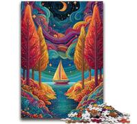 JigsawPuzzle 1000 Pieces for Teenagers Psychedelic Boat, Suitable for People Aged 14 And Above Educational Games Secret Santa Gifts 50X75CM