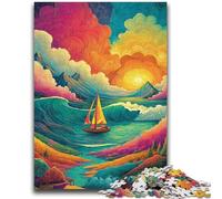 JigsawPuzzle 1000 Pieces for Teenagers Psychedelic Boat Vibrant And Unique Design Relaxing & Challenging Puzzle Experience 26x38cm