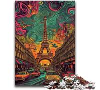 JigsawPuzzle 1000 Pieces for Teenagers Psychedelic Eiffel Vibrant And Unique Design Relaxing & Challenging Puzzle Experience 26x38cm