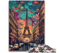 JigsawPuzzle 1000 Pieces for Teenagers Psychedelic Eiffel Vibrant And Unique Design Relaxing & Challenging Puzzle Experience 26x38cm