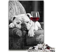 JigsawPuzzle 1000 Pieces for Teenagers Pug Drinking Red Wine for Educational Game Challenge Toy Deal As Gifts for The Whole Family 50x75cm