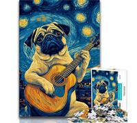 JigsawPuzzle 1000 Pieces for Teenagers Pug Playing Guitar,Brain Intelligence Challenge Addictive Toys Birthday Present,Gifts,Wall Art 75x50cm