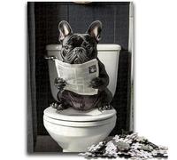 JigsawPuzzle 1000 Pieces for Teenagers Pug Sitting on The Toilet Challenging Game Toys for Is Ideal As A Gift for The Whole Family 26x38cm