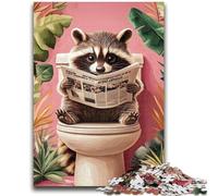 JigsawPuzzle 1000 Pieces for Teenagers Raccoon in The Toilet Challenging Game Toys for Is Ideal As A Gift for The Whole Family 26x38cm