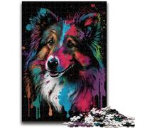 JigsawPuzzle 1000 Pieces for Teenagers Shetland Sheepdog Colourful Family Game Stress Reliever Difficult Challenge Artists Collection, Fine Art 26x38cm