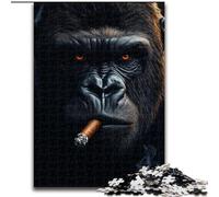 JigsawPuzzle 1000 Pieces for Teenagers Smoking Chimpanzee, Family Game Stress Reliever Difficult Challenge Enhance Love between Couples (size 26x38cm)