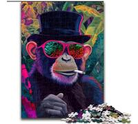 JigsawPuzzle 1000 Pieces for Teenagers Smoking Chimpanzee, Stress Relief with Fully Interlocking Randomly Shaped Pieces for And 14 Years Old (Size 26x38cm)