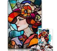 JigsawPuzzle 1000 Pieces for Teenagers Stained Glass Woman,Educational Family Game with Fully Interlocking Randomly Shaped Pieces 75x50cm