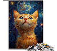 JigsawPuzzle 1000 Pieces for Teenagers Starry Sky Cat, Suitable for People Aged 14 And Above Challenging To Complete But Fun And Humorous Great Gift 26x38cm