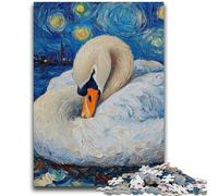 JigsawPuzzle 1000 Pieces for Teenagers Swan Night Sky Toy Intellectual Game for Home Decoration for Age 14 Years Up 26x38cm