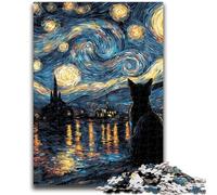 JigsawPuzzle 1000 Pieces for Teenagers Van Gogh Night Sky Black Cat for Age 14+ Brain Teaser Game Best Gift for Adults And Teenagers 26x38cm