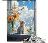 JigsawPuzzle 1000 Pieces for Teenagers Window Kitten Stress Reliever Difficult Challenge Unique Home Decor And Gifts (size 26x38cm)