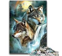 JigsawPuzzle 1000 Pieces for Teenagers Wolf Under The Moon Difficult And Challenge with Matching Poster And Trivia Sheet for Age 14 50x75cm