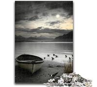 JigsawPuzzle 1000 Pieces for Teenagers Wooden Boat at Night for Age 14+ Quiz Game Fun at Home Activities, Birthday Present,Travel Gifts 50x75cm