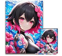 JigsawPuzzle 1000Pieces for Adults Anime Girl with Pink Hair And Tattoo Jigsaw Puzzles for Birthdays Holidays Best for Christmas 1000 PCS(38x26cm)