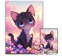 JigsawPuzzle 1000Pieces for Adults Cute Anime Kitten in Meadow Challenging Puzzles Interactive Family Game DIY Home Decor Brain Teaser Gift 1000 PCS(38x26cm)