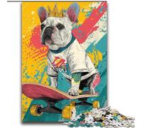 JigsawPuzzle 2000 Pieces for Teenagers French Bulldog Skateboarding Family Game Stress Reliever Difficult Challenge Artists Collection, Fine Art 70x100cm