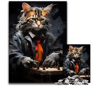 JigsawPuzzle a Pieces for Adults Cat Playing Chess Painting Wooden Jigsaw Puzzles Relaxing Entertainment Perfect Christmas GiftHome Decor 1000 PCS(75x50cm)