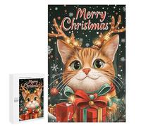 Jigsaws 1000 PCS for Adults Christmas Cat with Reindeer Antlers Puzzles for Adults Hands-on Game Presents for Women Fun Activities at Home 1000 PCS