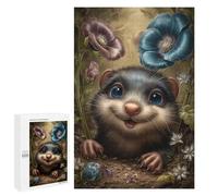 Jigsaws 1000 PCS for Adults Cute Mole with Flowers Illustration Puzzles for Adults Hands-on Game Presents for Women Fun Activities at Home 1000 PCS