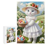 Jigsaws 1000 PCS for Adults Easter Cat Basket Eggs Adult Jigsaw Puzzle Brain Teaser Game A Work of Art Fun at Home Activities, 1000 PCS