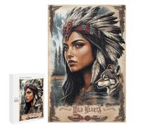Jigsaws 1000 PCS for Adults Native American Woman with Wolf Puzzles for Adults Hands-on Game Presents for Women Fun Activities at Home 1000 PCS
