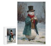 Jigsaws 1000 PCS for Adults Snowman with Tea Cup Painting Puzzles for Adults Hands-on Game Presents for Women Fun Activities at Home 1000 PCS
