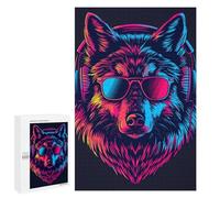 Jigsaws 1000 PCS for Adults Wolf Headphones Sunglasses Art Print-1 Adult Jigsaw Puzzle Brain Teaser Game A Work of Art Fun at Home Activities, 1000 PCS