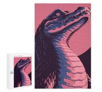 Jigsaws 1000 PCS for Teenagerss Alligator Illustration in Pink And Blue Jigsaw Puzzle Brain Teaser Game Stress Reliever Challenging To Complete 1000 PCS