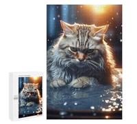 Jigsaws 1000 PCS for Teenagerss Angry Cat Kitty in Water Jigsaw Puzzle Brain Teaser Game Stress Reliever Challenging To Complete 1000 PCS
